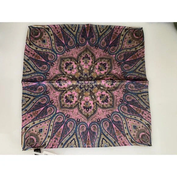 Jos A Bank Mens 14.5 X 14.5” Pink Blue Paisley 100% Silk Pocket Square New W Tag - Picture 2 of 16